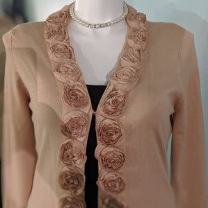 Red (brand) blush cardigan with roses trim